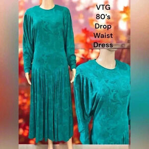 Sabino Womens Vintage 80s green paisley modesty drop waist accordion Dress-12